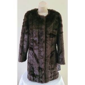 PAMELA MCCOY Collection Chocolate Brown Mink Faux Fur Coat-New w/Tags-Sz Small